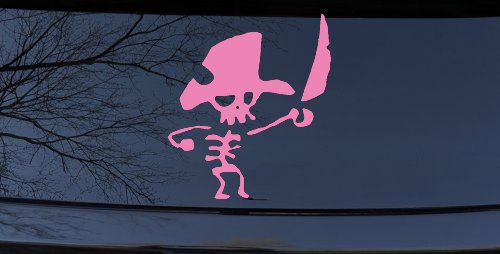 Pirate Skeleton with Sword Skulls Car or Truck Window Decal Sticker (Pink)