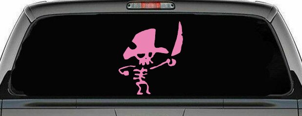 Pirate Skeleton with Sword Skulls Car or Truck Window Decal Sticker (Pink)