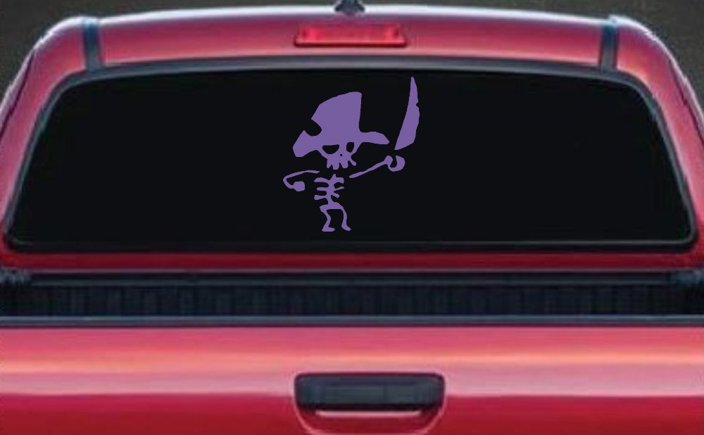 Pirate Skeleton with Sword Skulls Car or Truck Window Decal Sticker (Purple)