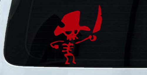 Pirate Skeleton with Sword Skulls Car or Truck Window Decal Sticker (Red)