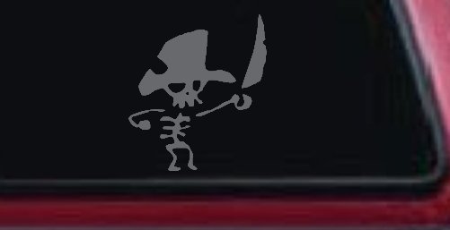 Pirate Skeleton with Sword Skulls Car or Truck Window Decal Sticker (Silver)