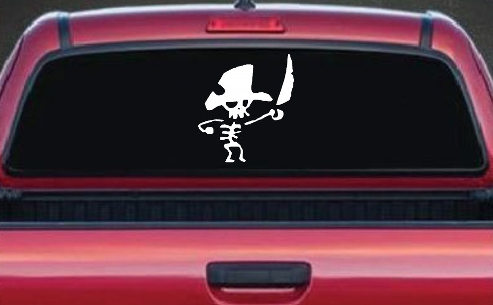 Pirate Skeleton with Sword Skulls Car or Truck Window Decal Sticker (White)