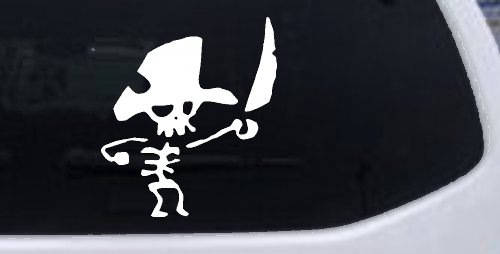 Pirate Skeleton with Sword Skulls Car or Truck Window Decal Sticker (White)