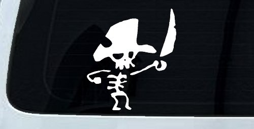 Pirate Skeleton with Sword Skulls Car or Truck Window Decal Sticker (White)