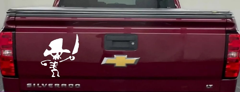 Cute Pirate Skeleton Sword Skulls Car Truck Window Decal Sticker Vinyl Graphic (White)