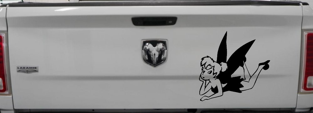 Tinkerbell Tinker Bell Laying Fairy Tale Cartoons Car or Truck Window Decal Sticker (Black)