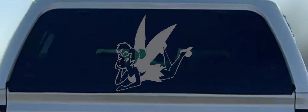 Tinkerbell Tinker Bell Laying Fairy Tale Cartoons Car or Truck Window Decal Sticker (Silver)