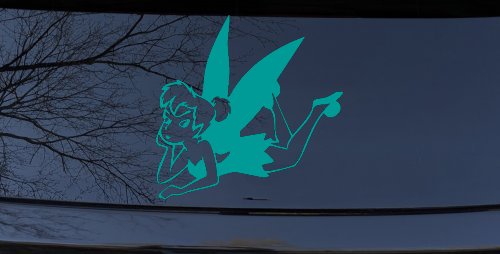 Tinkerbell Tinker Bell Laying Fairy Tale Cartoons Car or Truck Window Decal Sticker (Turquoise)