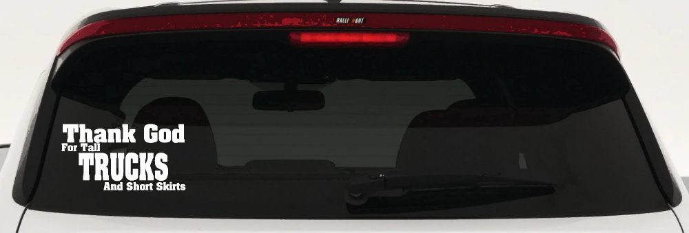 Thank God For Tall Trucks and Short Skirts Funny Car or Truck Window Decal Sticker (White)