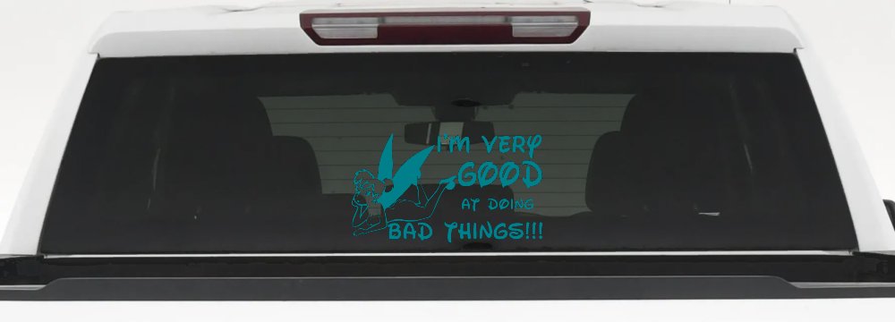 Tinkerbell Tinker Bell I'm Very Good at Doing Bad Things Funny Car or Truck Window Decal Sticker (Turquoise Blue)