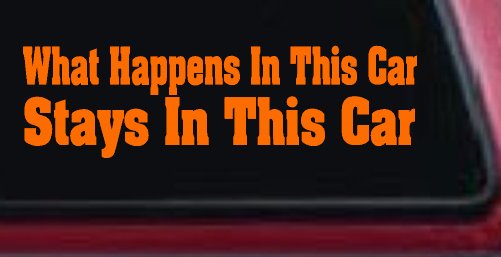 What Happens in This car Stays in This Car Funny Car or Truck Window Decal Sticker (Orange)