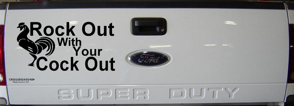 Rock Out With Your Cock Out Rooster Funny Car or Truck Window Decal Sticker (Black)