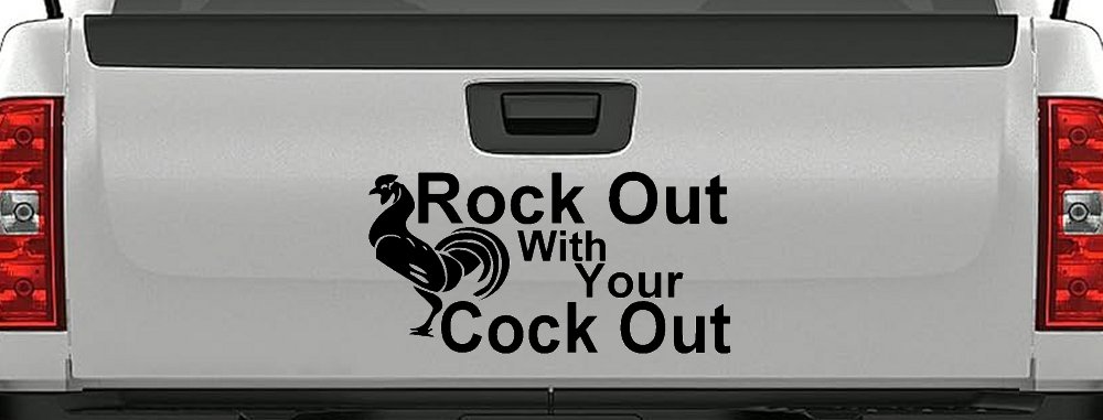 Rock Out With Your Cock Out Rooster Funny Car or Truck Window Decal Sticker (Matte Black)