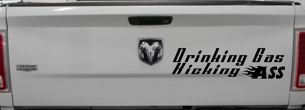 Drinking Gas Kicking Ass Racing Funny Car or Truck Window Decal Sticker