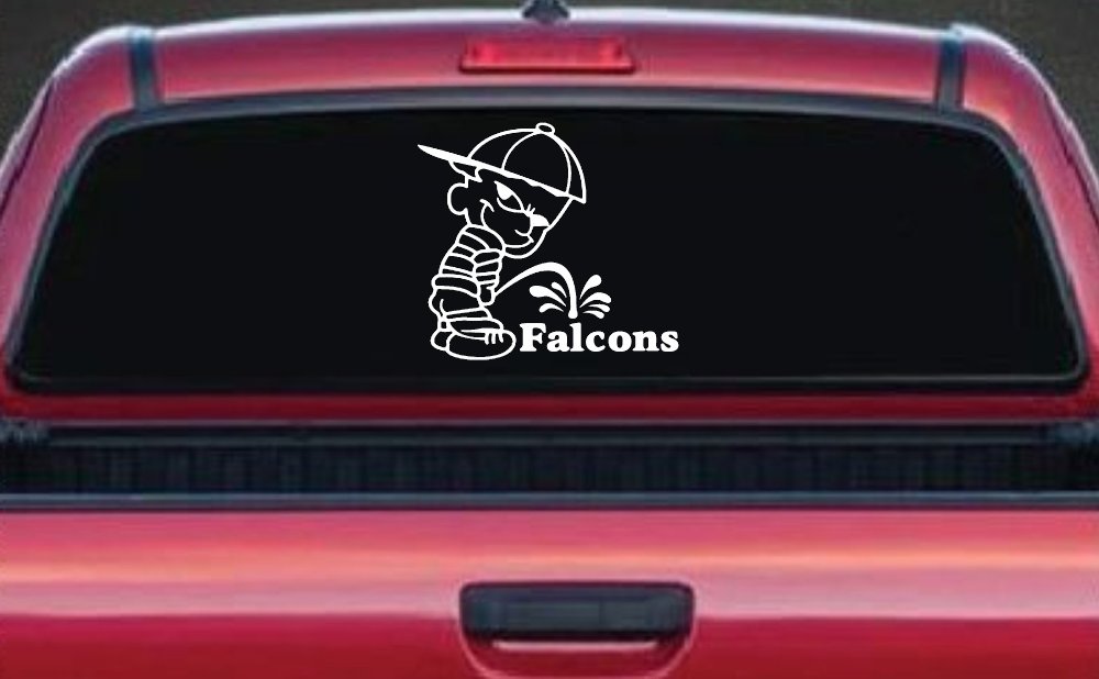 Pee On Falcons Decal - Funny Truck & Car Window Vinyl Sticker (White)