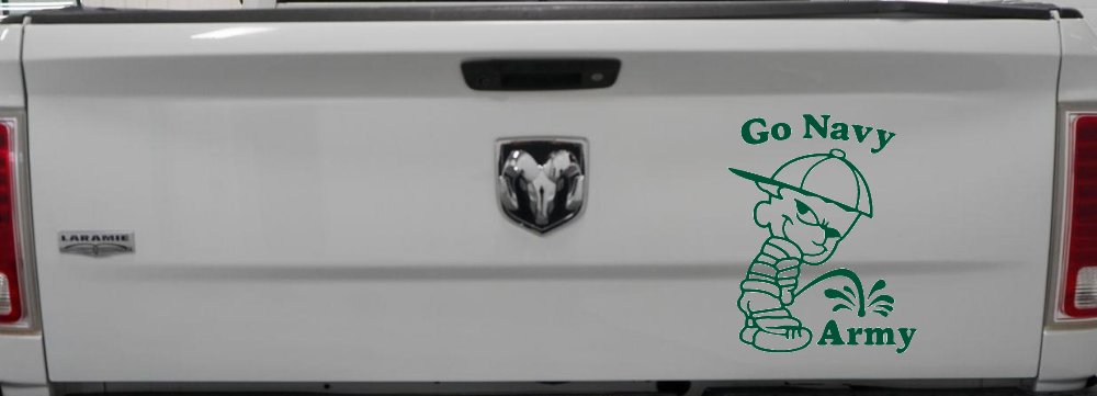 Go Navy Pee On Army College Car or Truck Window Decal Sticker (Dark Green)