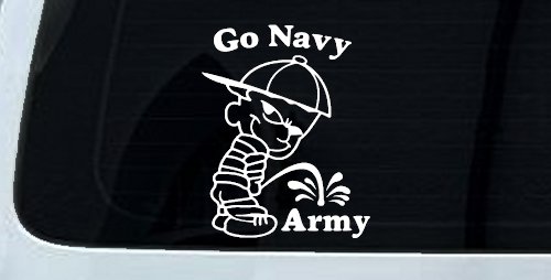 Go Navy Pee On Army Decal Sticker for Car Truck Window - College Pride (White)