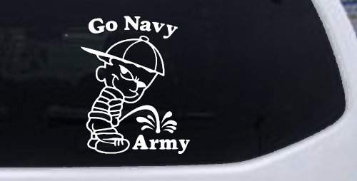 Go Navy Pee On Army College Car or Truck Window Decal Sticker (White)