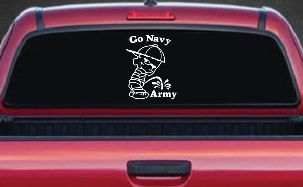 Go Navy Pee On Army Decal Sticker for Car Truck Window - College Pride (White)