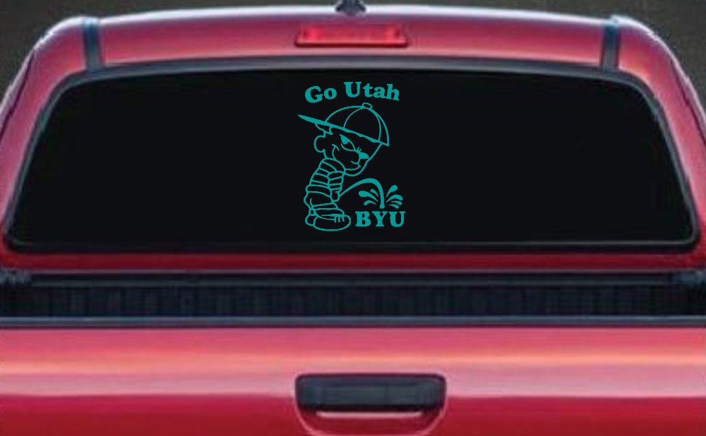 Go Utah Pee on BYU Car Truck Window Decal Sticker (Turquoise)