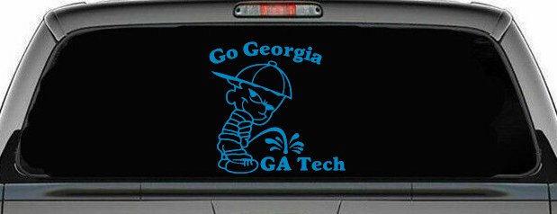 Go Georgia Pee On Ga Tech Car or Truck Window Decal Sticker (Blue)