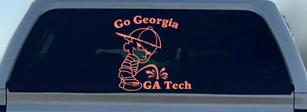 Go Georgia Pee On Ga Tech Car or Truck Window Decal Sticker (Coral)