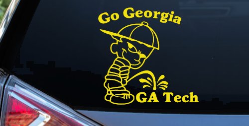 Go Georgia Pee On Ga Tech Car or Truck Window Decal Sticker (Yellow)