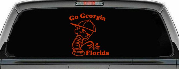 Go Georgia Pee On Florida Car or Truck Window Decal Sticker (Orange Red)