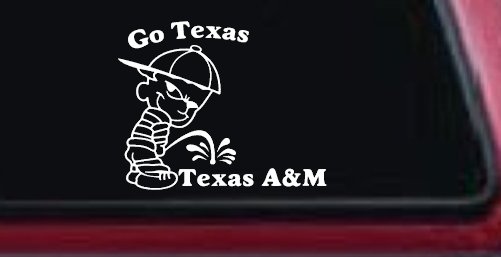Go Texas Pee on Texas A&M Car or Truck Window Decal Sticker (White)