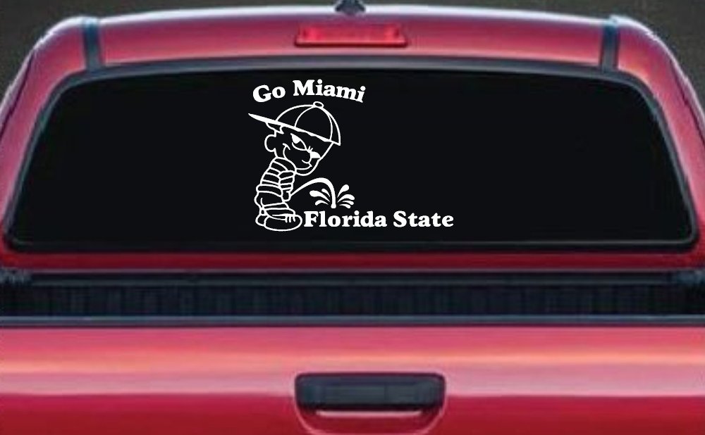 Go Miami Pee On Florida State Car or Truck Window Decal Sticker (White)