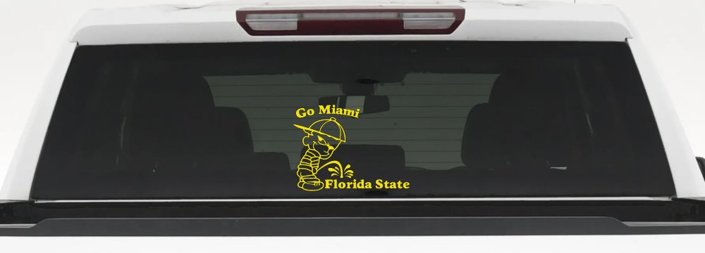 Go Miami Pee On Florida State Car or Truck Window Decal Sticker (Yellow)