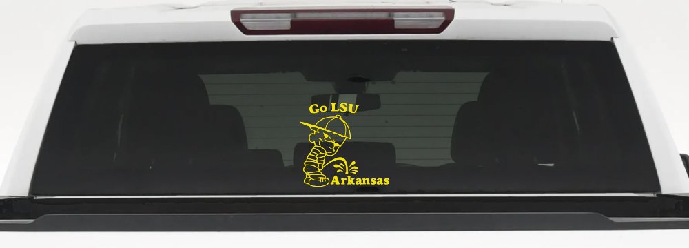 Go LSU Pee on Arkansas Car or Truck Window Decal Sticker (Yellow)