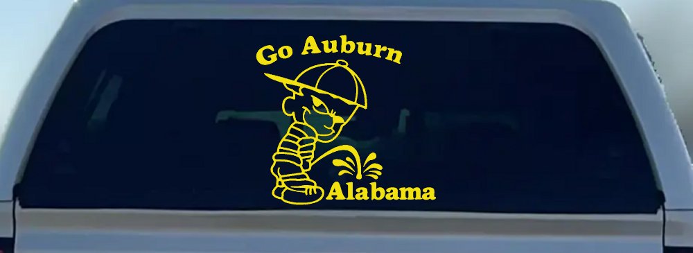Go Auburn Pee on Alabama Car or Truck Window Decal Sticker (Yellow)