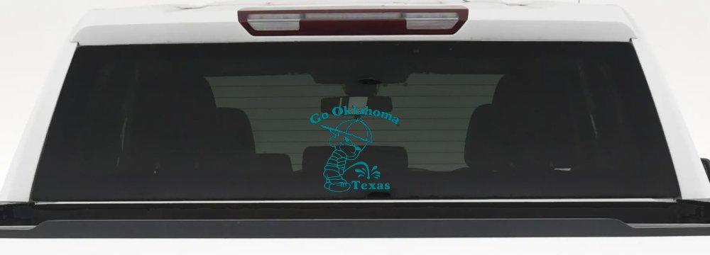 Go Oklahoma Pee on Texas Car or Truck Window Decal Sticker (Turquoise Blue)
