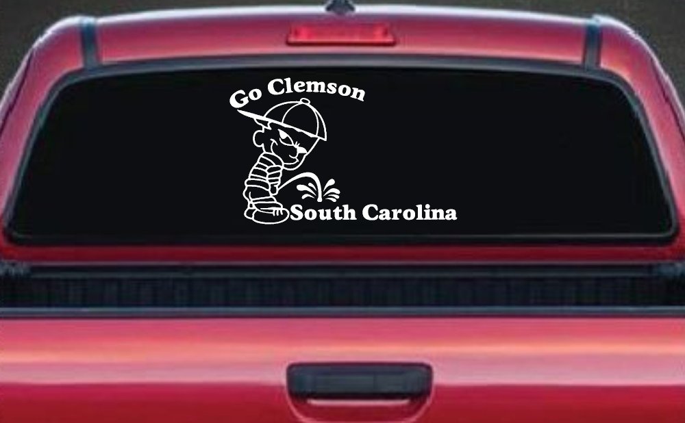 Clemson Tigers Pee on South Carolina Decal Sticker Car Truck Window (White)