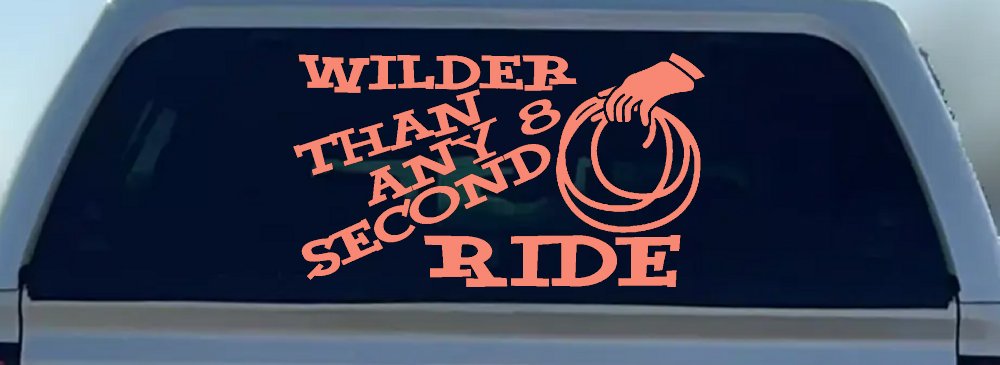 Rodeo Wilder Than Any 8 Second Ride Funny Western Ranch Car or Truck Window Decal Sticker (Coral)