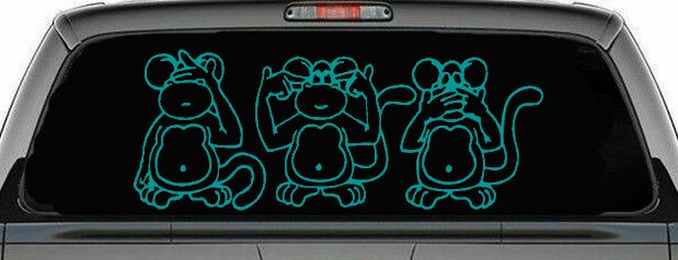 Speak See Hear No Evil Funny Car or Truck Window Decal Sticker (Turquoise)
