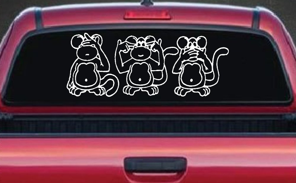 Speak See Hear No Evil Funny Car or Truck Window Decal Sticker (White)