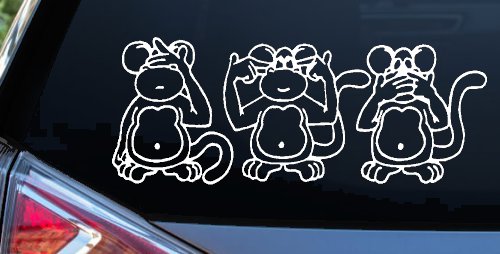 Speak See Hear No Evil Funny Car or Truck Window Decal Sticker (White)