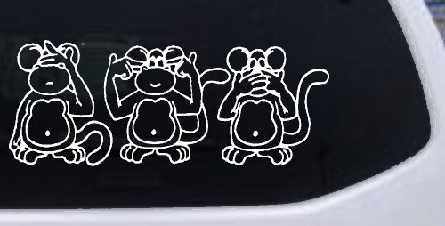 Speak See Hear No Evil Funny Car or Truck Window Decal Sticker (White)