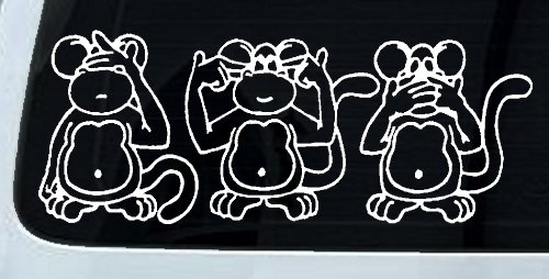 Speak See Hear No Evil Funny Car or Truck Window Decal Sticker (White)