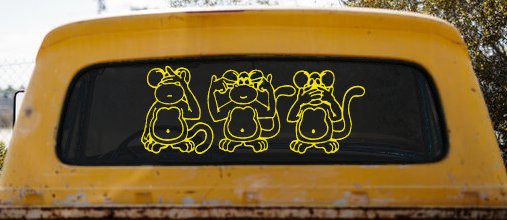 Speak See Hear No Evil Funny Car or Truck Window Decal Sticker (Yellow)