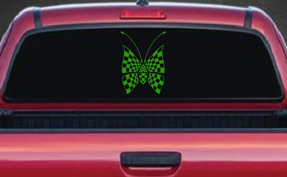 Race Flag Butterfly Butterflies Car or Truck Window Decal Sticker (Lime)