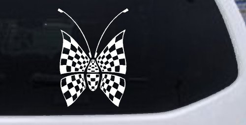 Race Flag Butterfly Butterflies Car or Truck Window Decal Sticker (White)