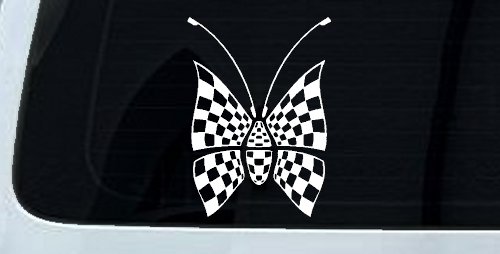 Race Flag Butterfly Butterflies Car or Truck Window Decal Sticker (White)