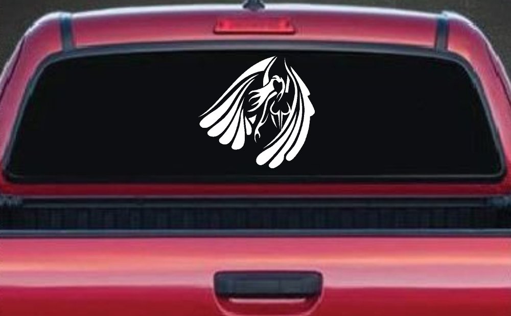 Tribal Angel Christian Biker Car or Truck Window Decal Sticker (White)