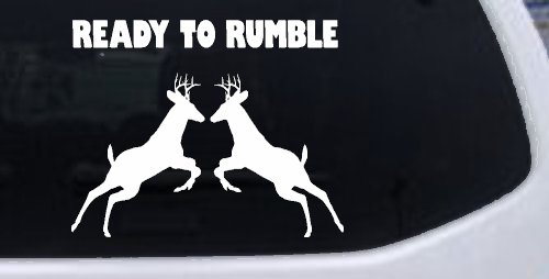 Bucks Fighting Hunting Car or Truck Window Decal Sticker (White)
