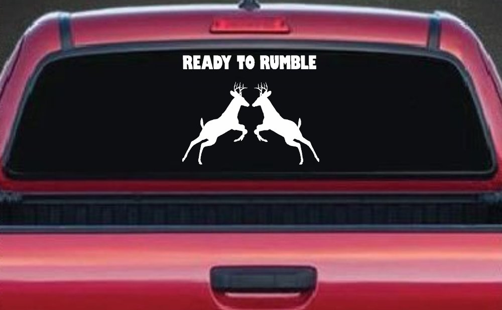 Fighting Bucks Hunting Decal - Car Truck Window Vinyl Sticker (White)
