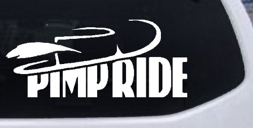 Pimp Ride with Hat Car or Truck Window Decal Sticker (White)