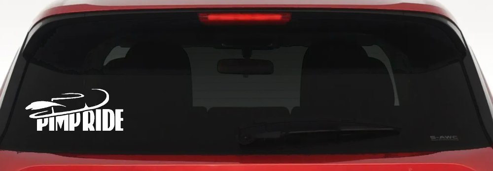 Pimp Ride with Hat Car or Truck Window Decal Sticker (White)
